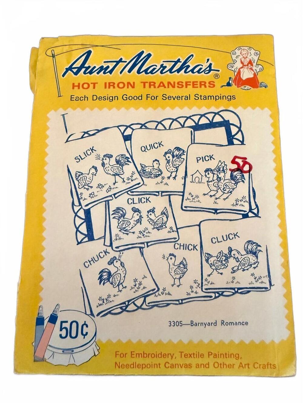 Aunt Martha's Vintage Hot Iron Embroidery Transfers 3305 Barnyard Romance
